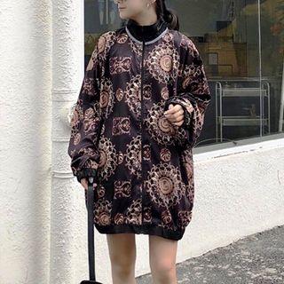 Printed Zip Jacket As Shown In Figure - One Size