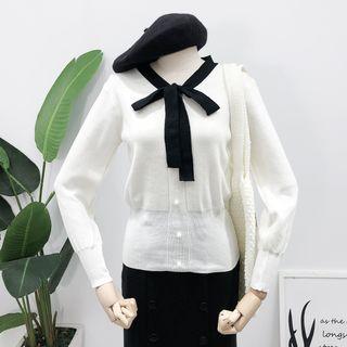 Ribbon-neckline Knit Top