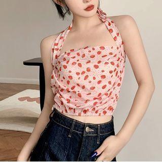 Halter-neck Strawberry Print Top