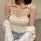 Cold-shoulder Lace Ruffled T-shirt