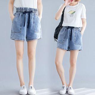 Strap Denim Shorts Light Blue - L