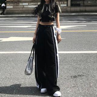 High-waist Contrast Trim Panel Straight Leg Pants
