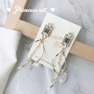Rhinestone Faux Pearl Swirl Fringed Earring