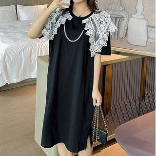 Short-sleeve Lace Panel T-shirt / A-line Dress