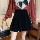 High Waist Pleated Velvet Mini A-line Skirt