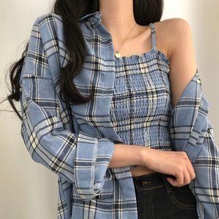 Set: Plaid Shirt + Shirred Camisole