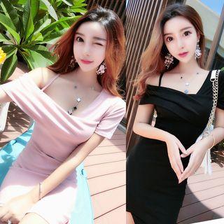 Short-sleeve Asymmetric Sheath Mini Dress