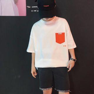 Elbow-sleeve Oversized Pocketed T-shirt