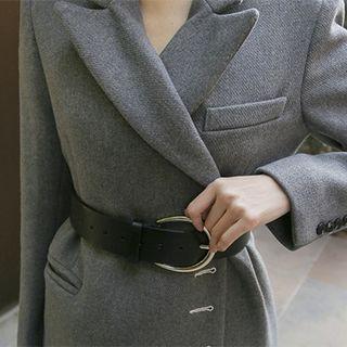 Round-buckle Genuine-leather Belt