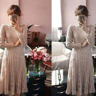 Accordion-pleated Laced Dress