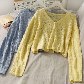 Eyelet Button-down Loose Knit Top