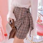 Plaid Wool Blend Wrap Miniskirt