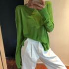 Crew-neck Long-sleeve Knit Top / Cropped Wide-leg Pants