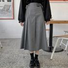 Checked Flared Long Skirt With Belt