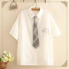 Bear Pocket Plaid Tie Shirt As Shown In Figure - One Size