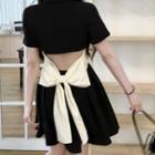 Short-sleeve Collar Bow-back Mini A-line Dress