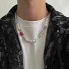 Faux Gemstone Faux Pearl Stainless Steel Necklace