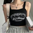 Graphic Printed Ribbed Crop Camisole Top