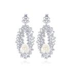 Elegant And Bright Geometric Flower Imitation Pearl Long Earrings With Cubic Zirconia Silver - One Size