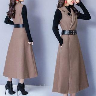 Set: Sleeveless Midi Overall Dress + Long-sleeve Top