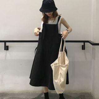 A-line Midi Pinafore Dress Black - One Size