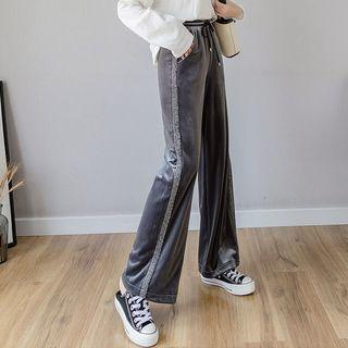 Glitter Striped Drawstring Wide-leg Pants