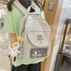 Letter Embroidered Mesh Panel Backpack / Bag Charm / Set