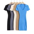 Short-sleeve Collar Knit Sheath Dress