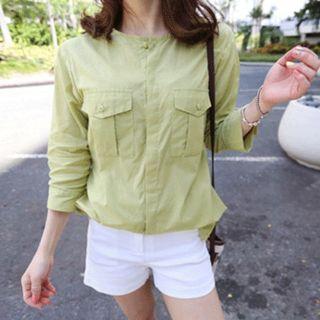 Round-neck Flap-pocket Front Shirt