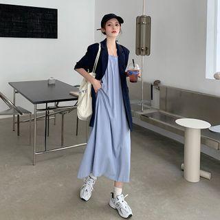 Elbow-sleeve Blazer / Strappy Midi A-line Dress