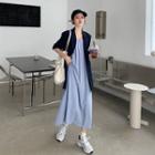 Elbow-sleeve Blazer / Strappy Midi A-line Dress