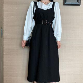 Long-sleeve T-shirt / A-line Midi Pinafore Dress