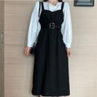 Long-sleeve T-shirt / A-line Midi Pinafore Dress