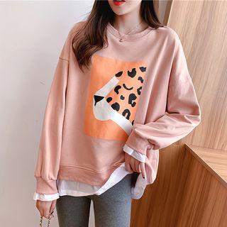 Mock Two-piece Leopard Printed Sweatshirt