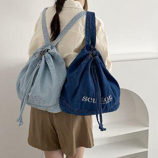 Letter Embroidered Denim Backpack