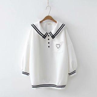 Pocket-front Contrast-trim Sailor Collar Pullover