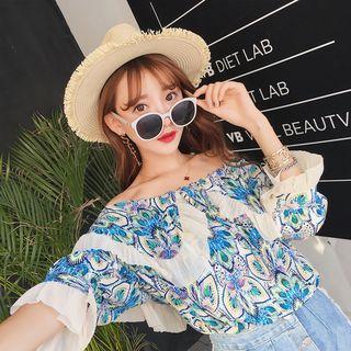 Patterned Off-shoulder Chiffon Top