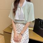 Dotted Lace-up Short Sleeve Chiffon Top
