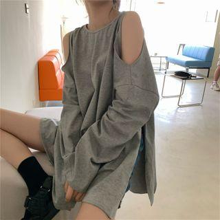 Asymmetric Hem Long Sleeve Cutout T-shirt