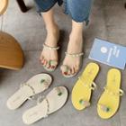Faux Pearl Pineapple Toe-loop Flat Slide Sandals