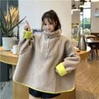 Stand Collar Faux Shearling Pullover Almond - One Size
