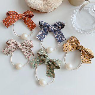 Flower Bow Faux Pearl Hair Tie