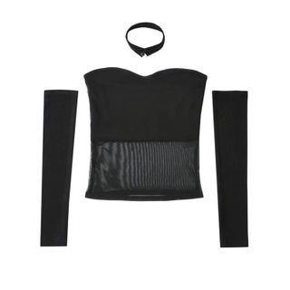 Set: Mesh Panel Tube Top + Choker + Arm Sleeves