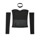 Set: Mesh Panel Tube Top + Choker + Arm Sleeves