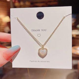 Heart Pendant Alloy Choker 1pc - Gold & White - One Size