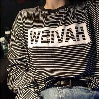 Long-sleeve Striped Letter T-shirt Stripe - One Size