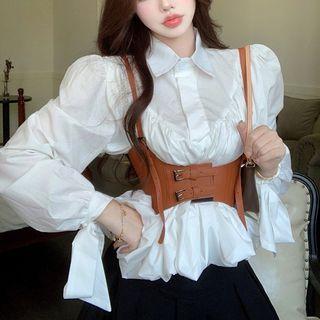 Details Plain Loose Shirt / Details Buckle Vest