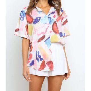 Printed Oversized Short Sleeve Shirt