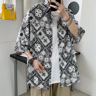 Elbow-sleeve Pattern Printed Shirt