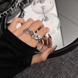 Layered Chained Ring / Rhinestone Ring / Set